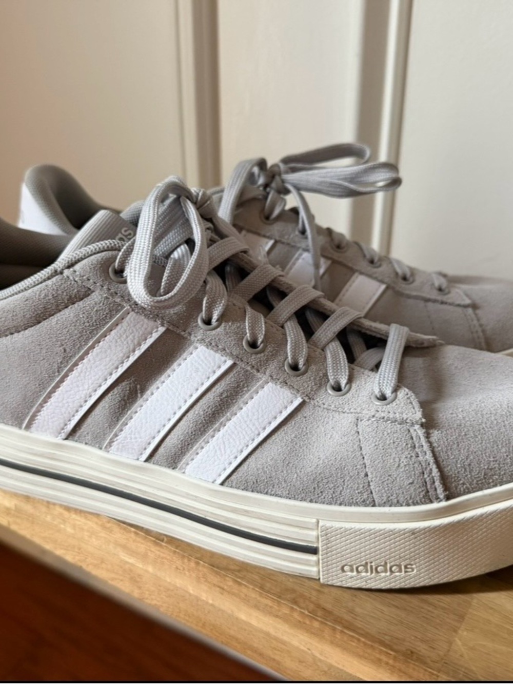 adidas Light Gray Suede Sneakers with White Stripes